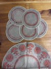 Vintage Handmade Polish Linen Doily Set 7pc Embroidered Folk Art Red Black