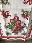 Vintage Christmas Dish Tea Towel Linen Cloth 50s 16 X 29 Bells-unused