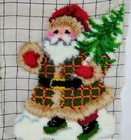 Vtg Mcm Santa With Tree Xmas Latch Hook Rug Wall Hanging Completed 27  X 20 