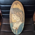 Antique Pyrography wood Burned Painted Victorian Lady 7wx15h Original 19th 