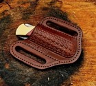 Genuine Leather Pocket Knife Sheath For Belt  Slanted Tooling  Folding trapper C