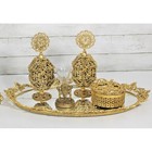 Vintage Gold Ormolu Filigree Vanity Dresser Set 6 Pc Hollywood Regency 24kt Tray