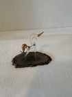 Vtg Hand Blown Glass Unicorn Figurine W  Gold Accents On Agate Stone Miniature 