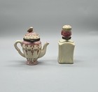 Lot Of 2 Vintage Porcelain Hinged Trinket Boxes Perfume Bottle   Teapot