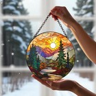 Stained Glass Mountain Suncatcher  Sunset Window Hanging Art