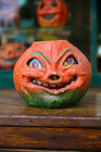 Antique Vintage Halloween Paper Mache Pumpkin Jack-o-lantern Large 7  Original