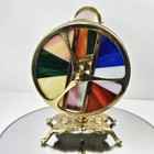 Vintage Brass Tabletop Kaleidoscope Telescope Style Stained Glass Wheel Decor
