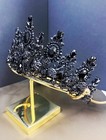 Black Crystal Tiara  Bridal Flower Tiara  Wedding Headpiece  Gothic Black Crown