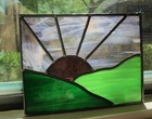Handcrafted Sunset Over Green Hills Hanging Lead Stained Glass 10  X 8 