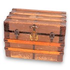 Flat Top Antique Steamer Trunk 28  Brown Canvas Pirate Chest Coffee Table 1890 s