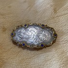 Vtgt Sterling Silver Overlay Concho W sapphires  New Old Stock