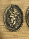 Antique Pair Of Brass Cherub Pediment Salvage Piece  wall Hanging