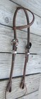 West 74 Dark Brown Leather 5 8  One Ear Feathered Turquoise Buckles Headstall