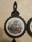 Set Of 4 - Pilkington England Currier   Ives Season Trivet Tiles Cast Iron
