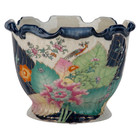 Tobacco Leaf Scalloped Cachepot Planter Chinoiserie Jardiniere New 6 5  X 8 5 