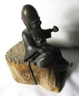Very Old Antique 18th C  Japanese Bronze Sculpture  Elder On Wood Stump C  1750 