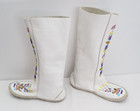 Vintage 1970s Taos White Leather Beaded Knee High Moccasin Boots Size 70 7 5 