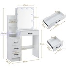 White Vanity Makeup Dressing Desk Set With Lighted Sliding Mirror Stool Drawer