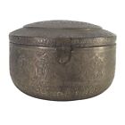 Vtg Brass Tinned Pandan Box 12  Hand Hammered Repousse Design India Storage