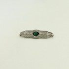 Vintage Art Deco Sterling Silver Filigree Green Glass Bar Brooch Pin