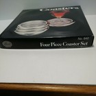 Leonard Crystal Coasters Set Starburst Silver Plate     Vintage W  Tarnish