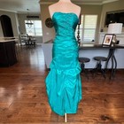 Vtg 90s Deb Strapless Teal Prom Gown Corset Back Ruched Mermaid Size 5 6