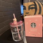 Starbucks Tumbler Pink Sakura  Glass Cup 420ml With Bear Blossom Valentine Gift