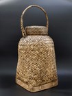 1900 Japanese Handicraft Woven Rattan Bamboo Florals Lidded Basket Asian Culture