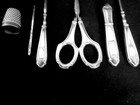 Antique French Sewing Kit Art Deco Case Silver Mid Century Antique 6 Tools  