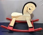 Antique   Vintage Solid Wood Handmade Hand-painted Rocking Horse 1940s   Rare