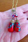 Vintage Millefiori Murano Glass Bead Victorian Hat hair Pin-5 3 4  Double Dangle