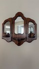 Vintage Wall-mounted Wooden Tri-fold Mirror With Shelf And Candle Holder Sconce