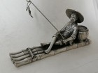 Old Chinese Tibet Silver Hand Carved Fisherman   His Bamboo Raft Statue