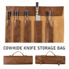 Cowhide Leather 5 Pocket Knives Roll Carry Storage Bag Case Chef Knife Organiser