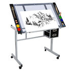 Adjustable Rolling Drawing Drafting Table Tempered Glass Art Craft Work Station