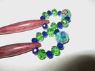 Vintage Lace Making Bobbin Pair Spangled Approx  4  W o Navy green Spangle 