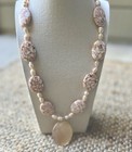Vintage Bohemian Necklace   Earring Set - Mother-of-pearl Pendant 