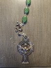 Erin Celtic Cross Rosary Silver-tone Green Shamrock Beads St Patrick Centerpiece