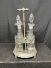 Vintage Clear Etched Glass Cruet Condiment Set With Spoon See Pictures 