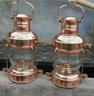 Set Of 2 Pcs 14  Brass   Copper Anchor Boat Light Oil Lamp Nautical Ship Lantern