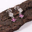 925 Sterling Silver Pink Floral Cz Stud Earrings Dangle Elegant Jewelry Women