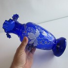 Vtg Hand Painted Cobalt Blue Ruffle Vase Glass Floral