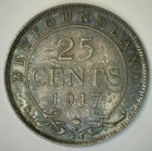 1917 Newfoundland Silver 25 Cents Coin Circulated 25c Canadian