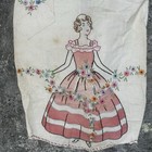 Vtg 1940   s Handmade Embroidered Southern Belle Floral Cotton Full Apron