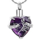 Crystal Heart Shape Cremation Jewelry Memorial Urn Necklace For Purple   White