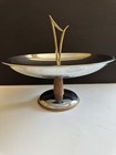 Mcm Chrome Wood Serving Tray Kromex Retro Pedestal Platter Dish Bowl Vintage