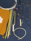 Vintage Foldable Sewing Yarn Knit Crochet Basket Caddy Tote Bag Wood Frame Full 