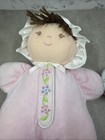 Carters Just One Year Pink Velour Brown Hair Baby Doll Plush Rattle Flowers New