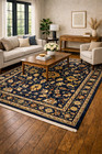 Traditional Oriental Rug Dark Navy Floral Farmhouse Home Office Carpet 6x9 Ft
