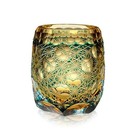 Whisky Glass Tumbler Japanese Style Edo Kiriko Glass Hand Cut To Clear Green 9oz